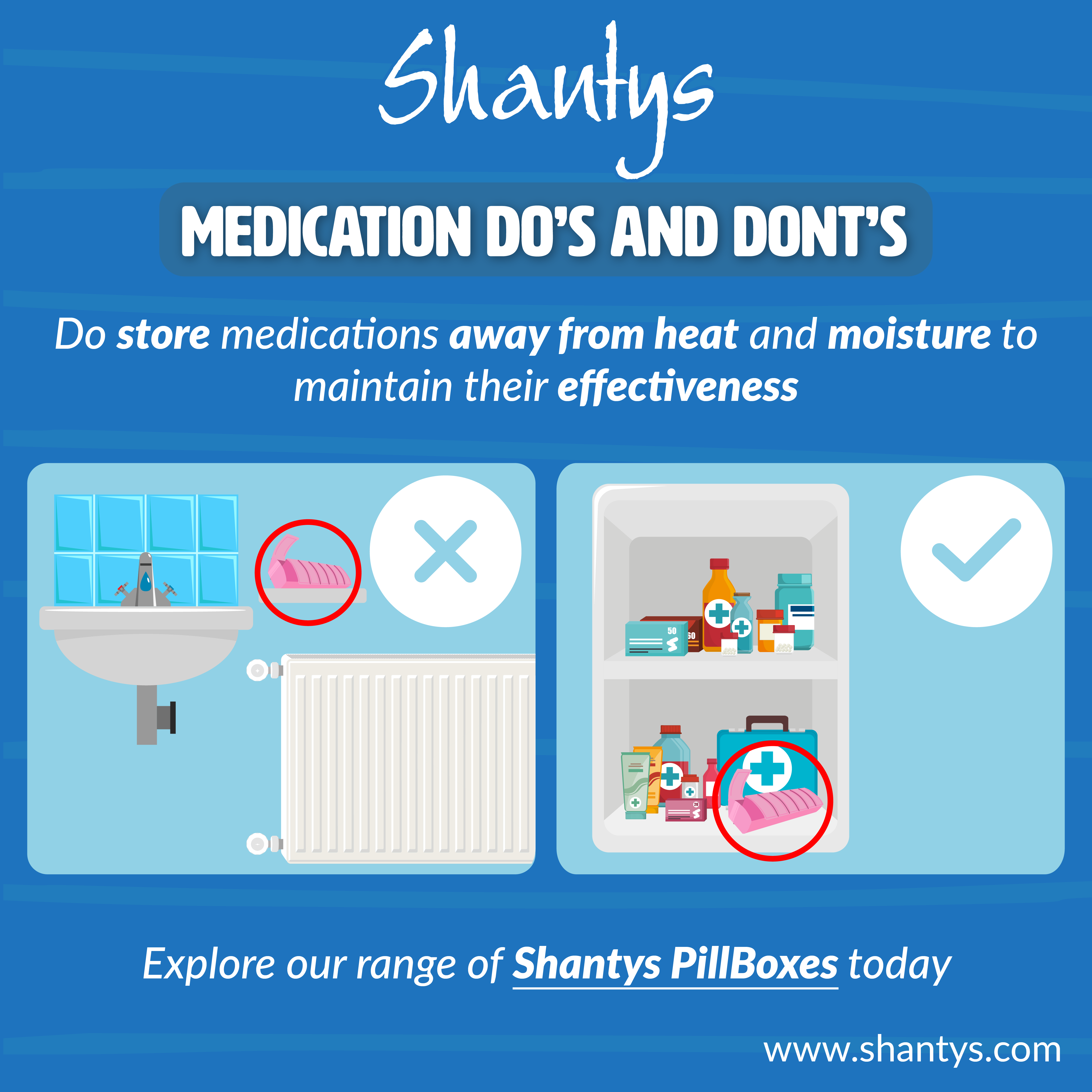 Medication Do’s and Don’ts: Do Store Medications Away from Heat and Moisture to Maintain Their Effectiveness.
